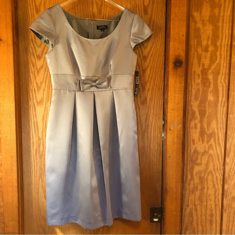 NWT Tahari Pewter Grey Paula Satin Dress 8 - Picture 6 of 15
